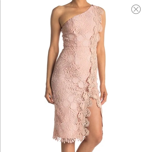 Reiss Mena Crochet Lace One-Shoulder Dress Blush Pink NWT Size 2